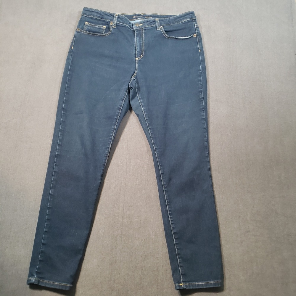 Michael‎ Kors Izzy Skinny Jeans Womens 14 Blue Dark Wash Stretch Denim MK Logo